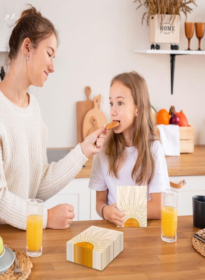 Whaline 80Pcs Boho Sun Birthday Party Paper Napkins Sunrise Sunshine Abstract Disposable Luncheon Napkins Baby Shower Party Decorative Napkin for Boho Sun Birthday Baby Shower Party Supply - Image 4